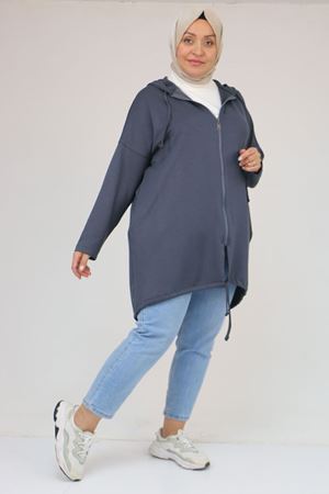 53053 Büyük Beden Eteği Oval Kesim Modal Ceket - Antrasit