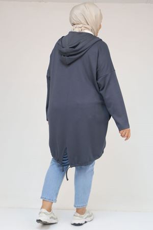 53053 Büyük Beden Eteği Oval Kesim Modal Ceket - Antrasit