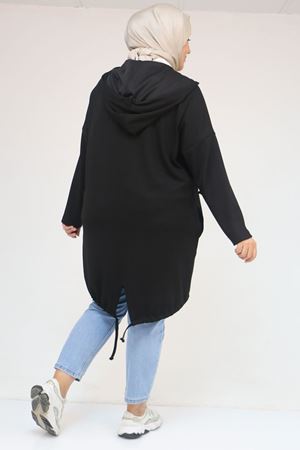 53053 Büyük Beden Eteği Oval Kesim Modal Ceket - Siyah