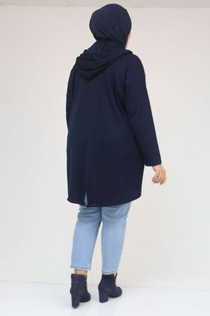 53053 Büyük Beden Eteği Oval Kesim Modal Ceket - Lacivert