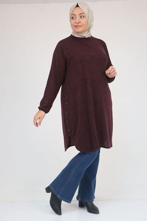 58131 Büyük Beden Kol Ve Etek Uçları Perçinli Mir Tunik - Mürdüm