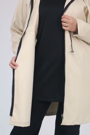 53055 Büyük Beden Bebe Lastik Detaylı Zara Deri Trençkot - Bej