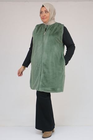 54013 Büyük Beden Cepli Rabbit Astarlı Yelek - Nefti