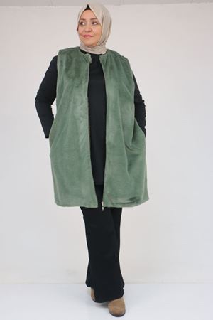 54013 Büyük Beden Cepli Rabbit Astarlı Yelek - Nefti