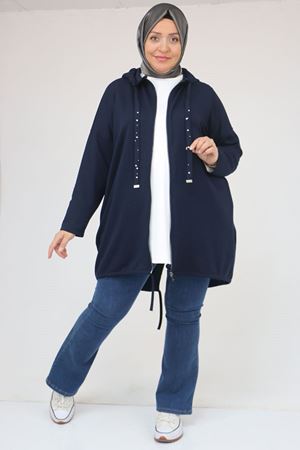 43068 Büyük Beden Eteği Oval Kesim Modal Ceket - Lacivert