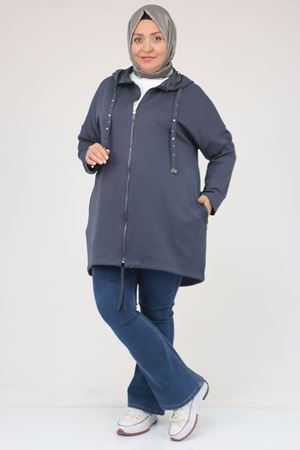 43068 Büyük Beden Eteği Oval Kesim Modal Ceket - Antrasit