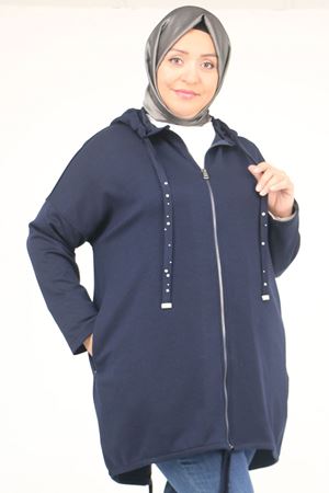 43068 Büyük Beden Eteği Oval Kesim Modal Ceket - Lacivert