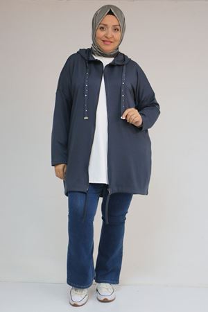 43068 Büyük Beden Eteği Oval Kesim Modal Ceket - Antrasit
