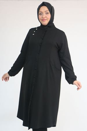 53054 Büyük Beden Boydan Düğmeli Modal Ceket - Siyah