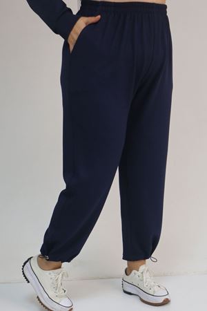 57052 Büyük Beden Pantolon Paçası Lastikli İkili Modal Takım - İndigo