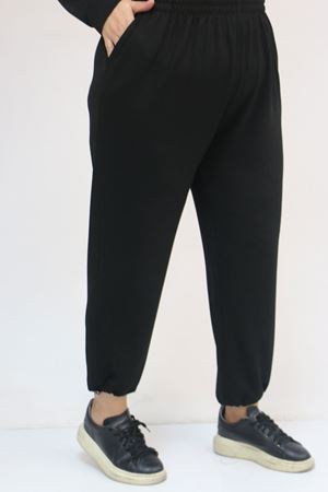 57052 Büyük Beden Pantolon Paçası Lastikli İkili Modal Takım - Siyah