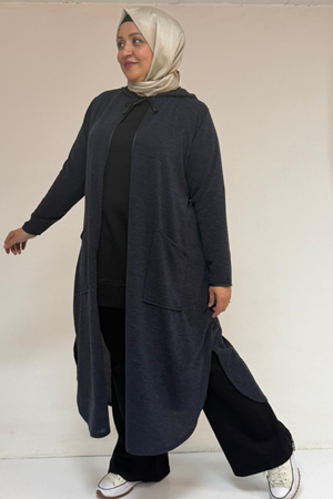 53063 Büyük Beden Biyeli Cepli Mir Ceket - Lacivert