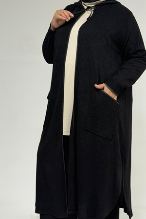 53063 Büyük Beden Biyeli Cepli Mir Ceket - Siyah