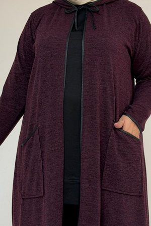 53063 Büyük Beden Biyeli Cepli Mir Ceket - Mürdüm