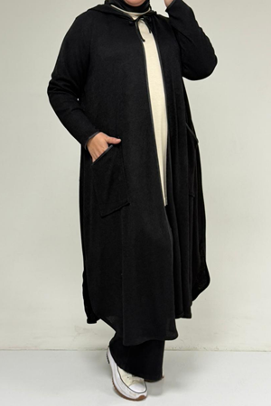 53063 Büyük Beden Biyeli Cepli Mir Ceket - Siyah