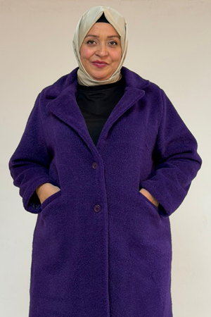 53051 Büyük Beden Keçe Kaban - Mor