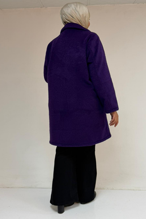 53051 Büyük Beden Keçe Kaban - Mor