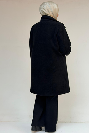 53051 Büyük Beden Keçe Kaban - Siyah