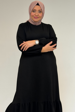 52033 Büyük Beden Eteği Fırfırlı Modal Elbise - Siyah