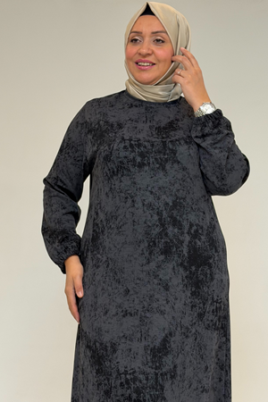 52032 Büyük Beden Eteği Fırfırlı Batik Modal Elbise - Batik Siyah