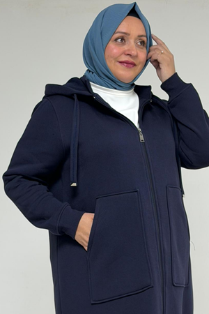 33103 Büyük Beden Fermuarlı Üç İplik Kap - Lacivert