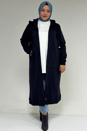 33103 Büyük Beden Fermuarlı Üç İplik Kap - Lacivert