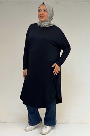 38110  Büyük Beden Düşük Kol Penye Tunik - Lacivert