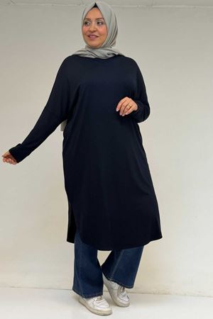 38110  Büyük Beden Düşük Kol Penye Tunik - Lacivert