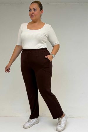 39001 Büyük Beden Yüksek Beli Lastikli Penye Pantolon - Kahve