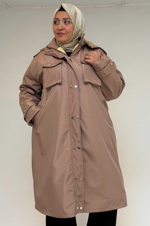 43061 Büyük Beden Kapaklı Cepli Fermuarlı Bondit Kap - Pudra