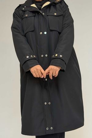 43061 Büyük Beden Kapaklı Cepli Fermuarlı Bondit Kap - Siyah