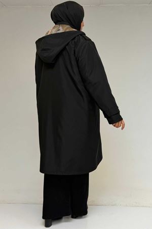 43061 Büyük Beden Kapaklı Cepli Fermuarlı Bondit Kap - Siyah