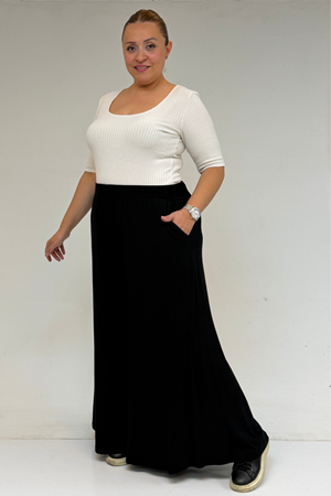 49003 Büyük Beden Beli Lastikli Penye Etek Pantolon - Siyah