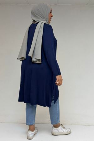 58070 Büyük Beden Asimetrik Kesim Penye Tunik - İndigo