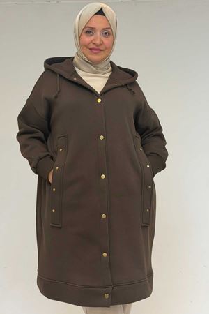 43077 Büyük Beden Kol Ve Etek Ucu Ribanalı Üç İplik Kap - Kahve