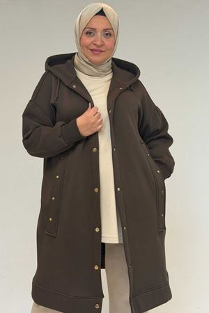 43077 Büyük Beden Kol Ve Etek Ucu Ribanalı Üç İplik Kap - Kahve