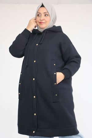 43077 Büyük Beden Kol Ve Etek Ucu Ribanalı Üç İplik Kap - Lacivert