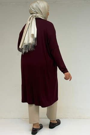 28092 Büyük Beden Düşük Kol Penye Tunik - Mürdüm