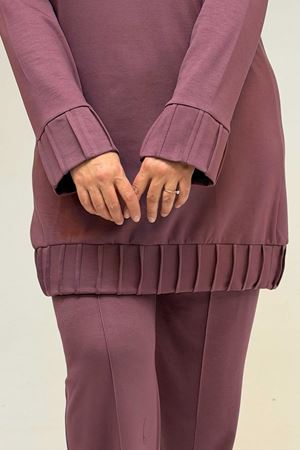 47069 Büyük Beden Çıma Detaylı Modal Pantolonlu Takım - Gül Kurusu