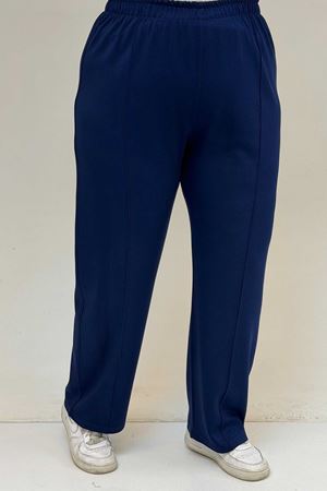 47069 Büyük Beden Çıma Detaylı Modal Pantolonlu Takım - İndigo