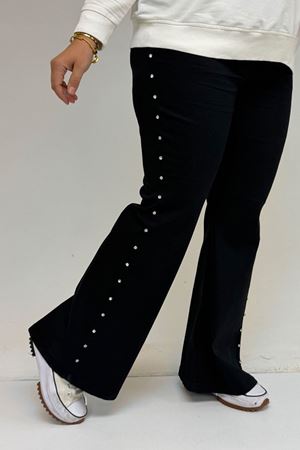 59040 Büyük Beden İspanyol  Paça Taş Baskı Detaylı Kot Pantolon - Siyah