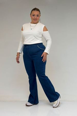 59041 Büyük Beden İspanyol  Taş Baskı Detaylı Kot Pantolon - Mavi