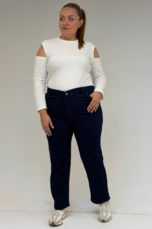 9185-4 Büyük Beden Taşlamalı Boru Paça  Kot Pantolon - Lacivert