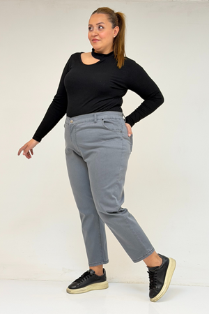 9125-6 Büyük Beden Boy Friend Kot Pantolon -Gri