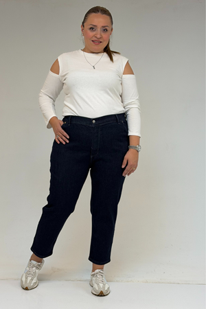 9125-6 Büyük Beden Boy Friend Kot Pantolon -  Koyu Lacivert