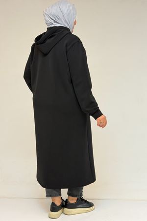 53067 Büyük Beden Kapşonlu Çelik Ceket - Siyah