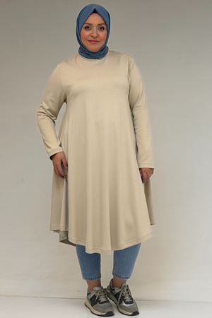 58174 Büyük Beden Mevlana Modal Tunik - Bej