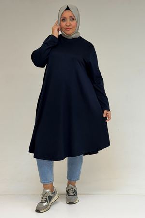 58174 Büyük Beden Mevlana Modal Tunik - Lacivert