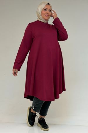58174 Büyük Beden Mevlana Modal Tunik - Nar Çiçeği