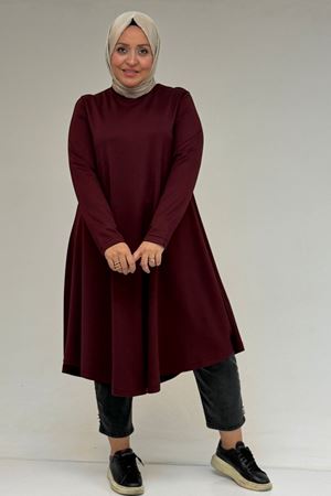 58174 Büyük Beden Mevlana Modal Tunik - Bordo